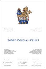 Lettres patentes concédant un cimier à Robbie Douglas Sprules