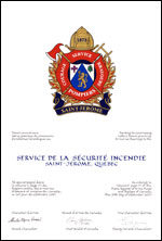 Letters patent granting heraldic emblems to the Service de la sécurité incendie, Saint-Jérôme