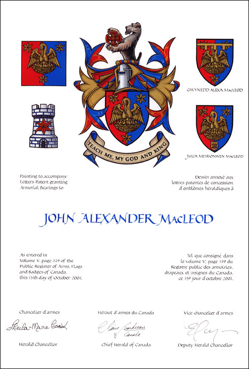 Lettres patentes concédant des emblèmes héraldiques à John Alexander MacLeod