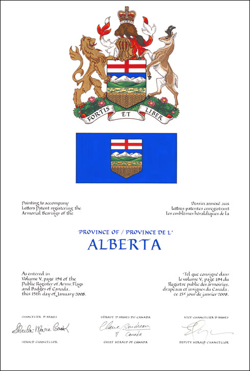 Lettres patentes enregistrant les emblèmes héraldiques de la Province de l’Alberta