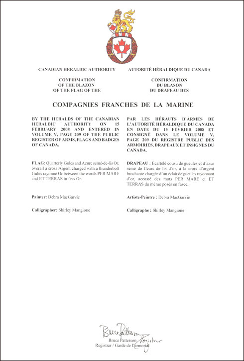 Lettres patentes confirmant le blasonnement du drapeau des Compagnies franches de la marine