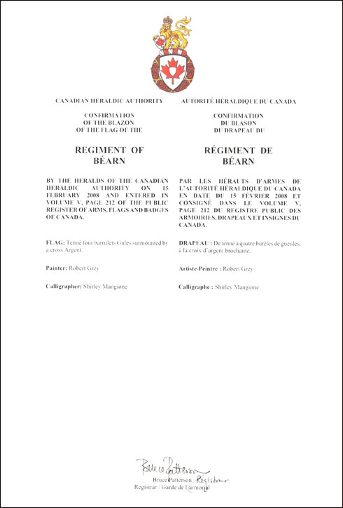 Lettres patentes confirmant le blasonnement du drapeau du régiment de Béarn