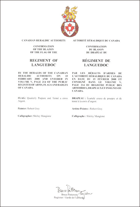 Lettres patentes confirmant le blasonnement du drapeau du régiment de Languedoc