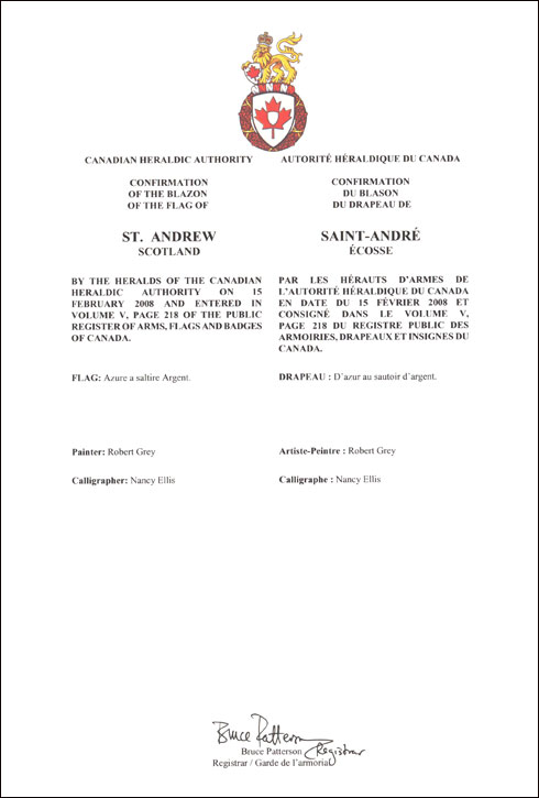 Lettres patentes confirmant le blasonnement du drapeau de Saint-André, Écosse