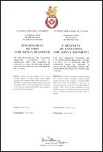 Letters patent confirming the blazon of the Flag of the 8th Regiment of Foot (The King’s Regiment)