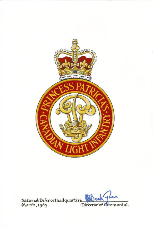 Lettres patentes confirmant le blasonnement de l'insigne de la Princess Patricia’s Canadian Light Infantry