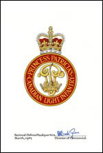 Lettres patentes confirmant le blasonnement de l'insigne de la Princess Patricia’s Canadian Light Infantry