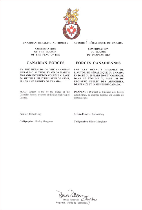 Letters patent confirming the blazon of the Flag of the Canadian Forces