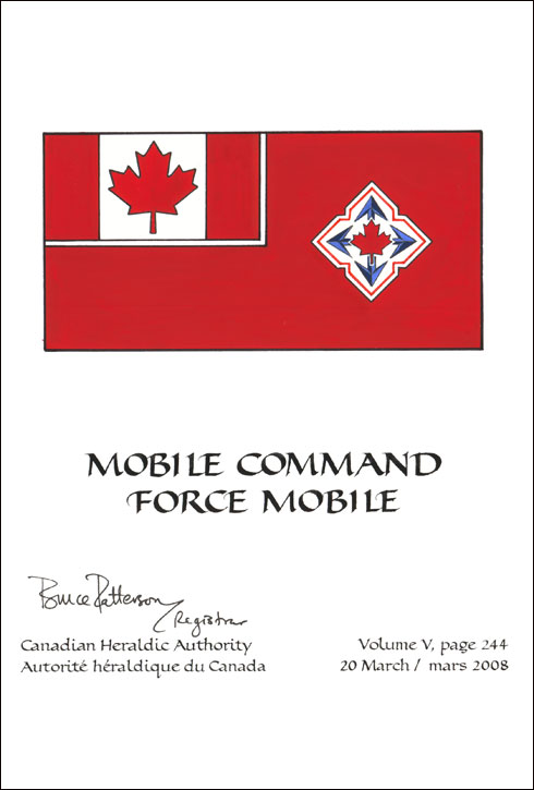 Letters patent confirming the blazon of the Flag of the Mobile Command