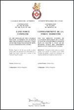 Lettres patentes confirmant le blasonnement du drapeau du Commandement de la Force terrestre