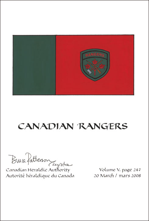 Lettres patentes confirmant le blasonnement du drapeau des Canadian Rangers