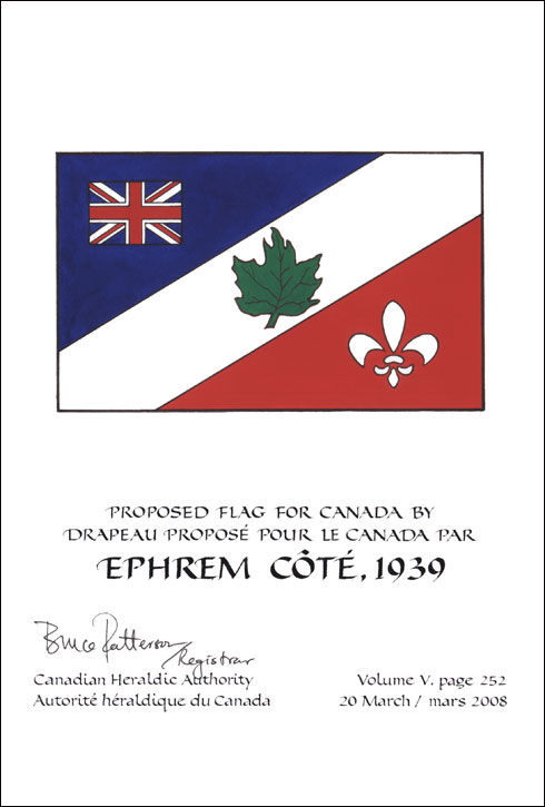 Letters patent confirming the blazon of the Proposed Flag: Ephrem Côté, 1939