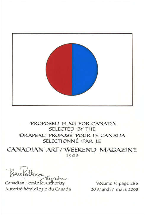 Lettres patentes confirmant le blasonnement du drapeau proposé: Canadian Art / Weekend Magazine, 1963