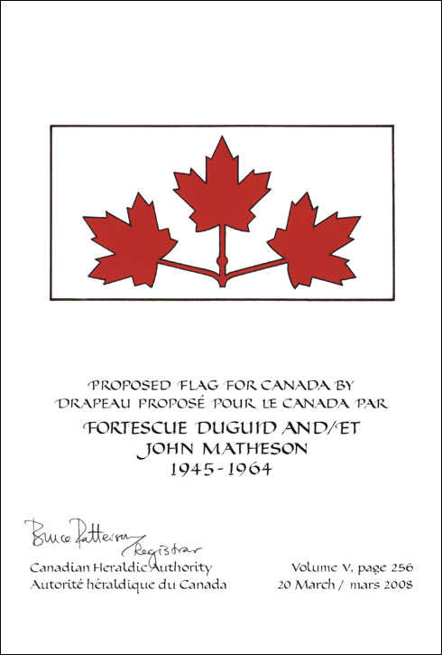 Lettres patentes confirmant le blasonnement du drapeau proposé: Fortescue Duguid et John Matheson, 1945-1964