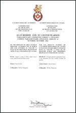 Lettres patentes confirmant le blasonnement de l'insigne du Drapeau proposé: Alan Beddoe et Lester Pearson, Comité parlementaire, octobre 1964