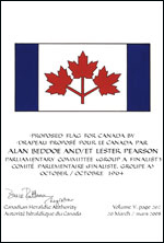 Lettres patentes confirmant le blasonnement du Drapeau proposé: Alan Beddoe et Lester Pearson, Comité parlementaire, octobre 1964