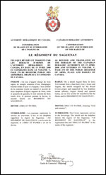 Letters patent confirming the blazon of the Badge of Le Régiment du Saguenay