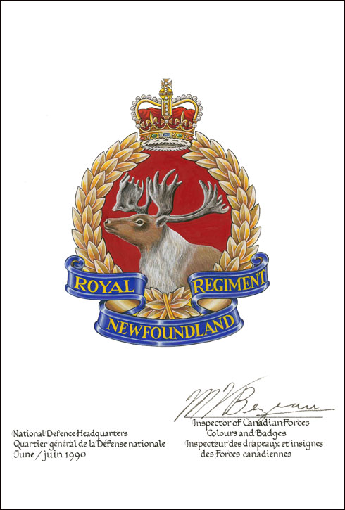 Lettres patentes confirmant le blasonnement de l'insigne de The Royal Newfoundland Regiment