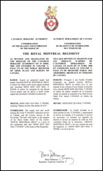 Lettres patentes confirmant le blasonnement de l'insigne de The Royal Montreal Regiment