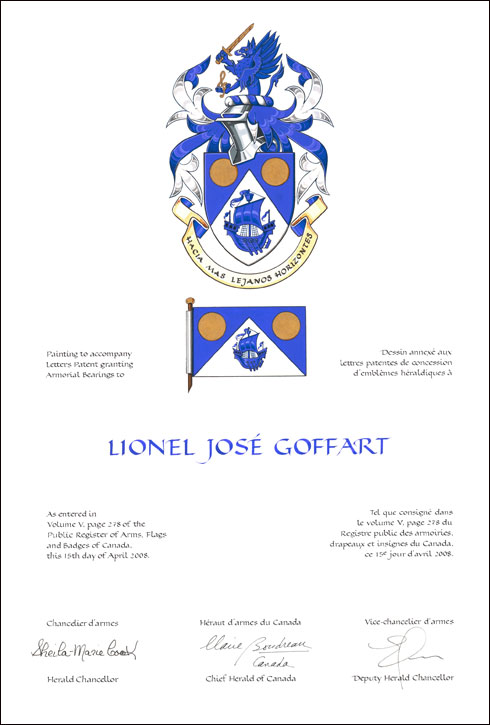 Lettres patentes concédant des emblèmes héraldiques à Lionel José Goffart