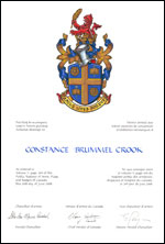 Letters patent granting heraldic emblems to Constance Brummel Crook