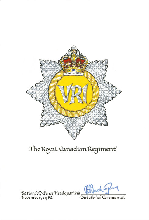 Lettres patentes confirmant le blasonnement de l'insigne de The Royal Canadian Regiment