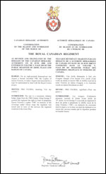 Lettres patentes confirmant le blasonnement de l'insigne de The Royal Canadian Regiment