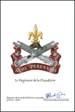 Lettres patentes confirmant le blasonnement de l'insigne du régiment de la Chaudière