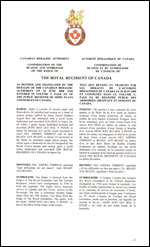 Lettres patentes confirmant le blasonnement de l'insigne de The Royal Regiment of Canada