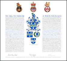 Letters patent granting heraldic emblems to James William Clarke