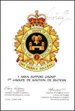 Letters patent approving the Badge of 1 Area Support Group