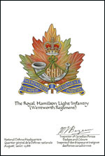 Lettres patentes confirmant le blasonnement de l'insigne de The Royal Hamilton Light Infantry (Wentworth Regiment)