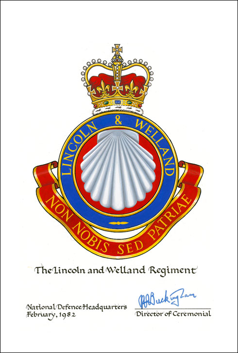 Lettres pantentes confirmant le blasonnement de l'insigne de The Lincoln and Welland Regiment