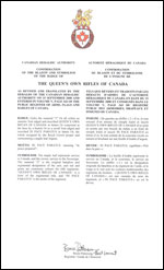 Lettres patentes confirmant le blasonnement de l'insigne de The Queen’s Own Rifles of Canada