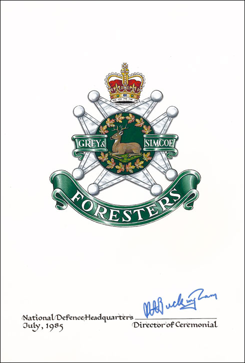 Lettres patentes confirmant le blasonnement de l'insigne de The Grey and Simcoe Foresters