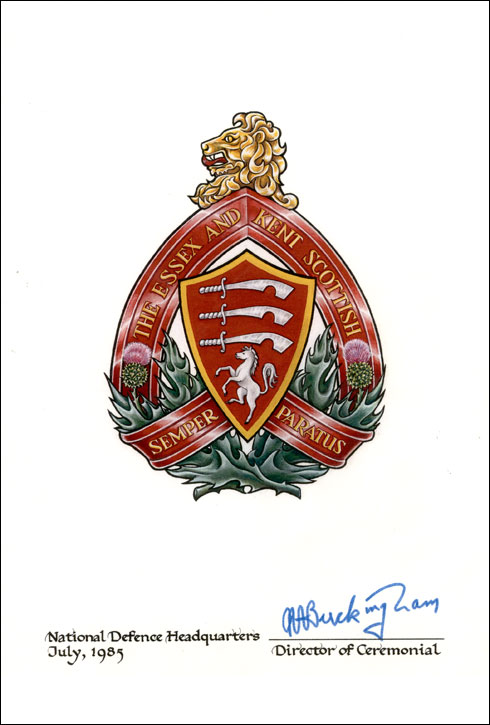 Letters patent confirming the blazon of the Badge of The Essex and Kent Scottish