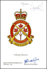 Letters patent confirming the blazon of the Badge of the Infantry Branch