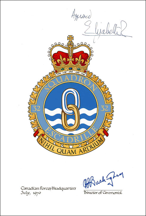 Letters patent confirming the blazon of the Badge of the 32 Utility Squadron