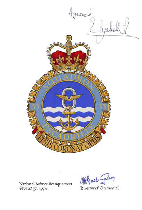 Letters patent confirming the blazon of the Badge of the 33 Utility Squadron