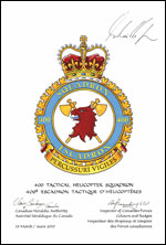 Letters patent confirming the blazon of the Badge of the 400 Tactical Helicopter Squadron