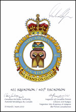 Letters patent confirming the blazon of the Badge of the 402 Squadron