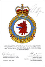 Letters patent confirming the blazon of the Badge of the 403 Helicopter Operational Training Squadron