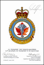 Letters patent confirming the blazon of the Badge of the 413 Transport and Rescue Squadron