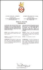 Lettres patentes confirmant le blasonnement de l'insigne du NCSM Preserver