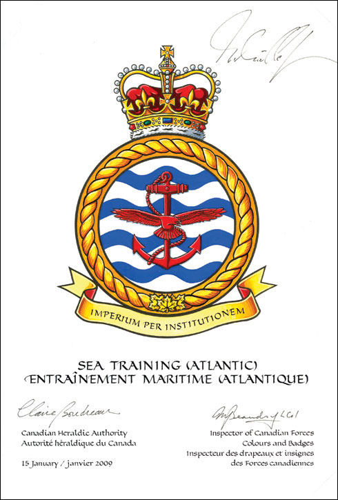 Letters patent approving the Badge of Sea Training (Atlantic)