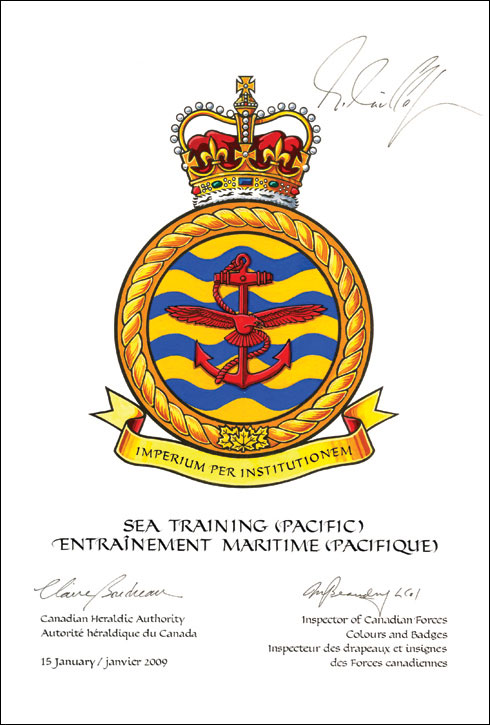 Lettres patentes approuvant l'insigne de l'Entraînement maritime (Pacifique)