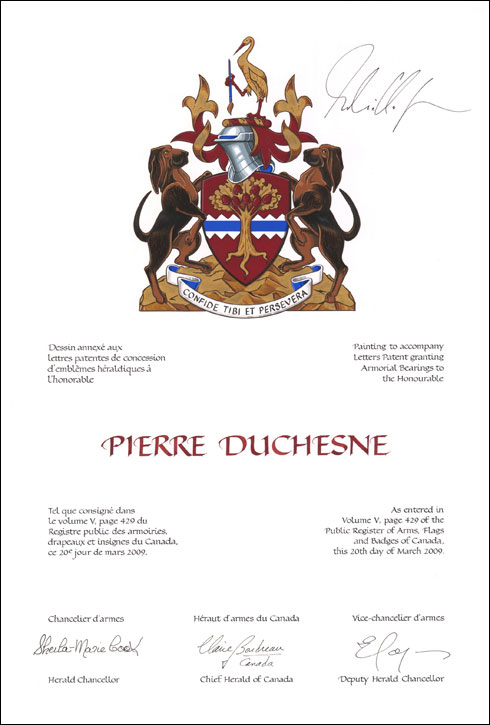 Lettres patentes concédant des emblèmes héraldiques à Pierre Duchesne