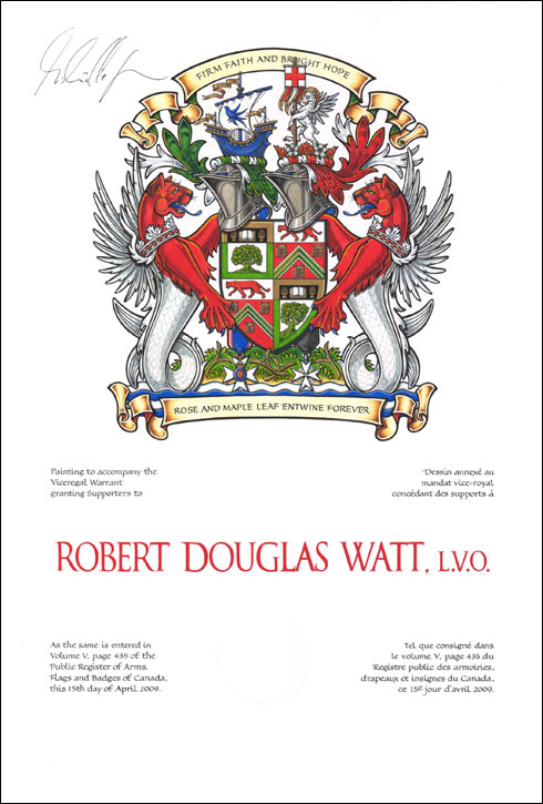 Viceregal Warrant granting Supporters to Robert Douglas Watt