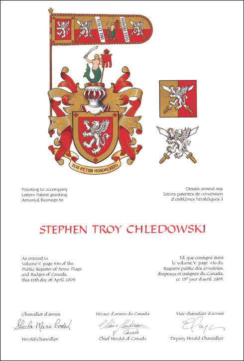 Lettres patentes concédant des emblèmes héraldiques à Stephen Troy Chledowski