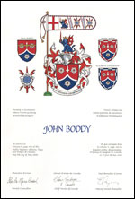 Letters patent granting heraldic emblems to John Boddy